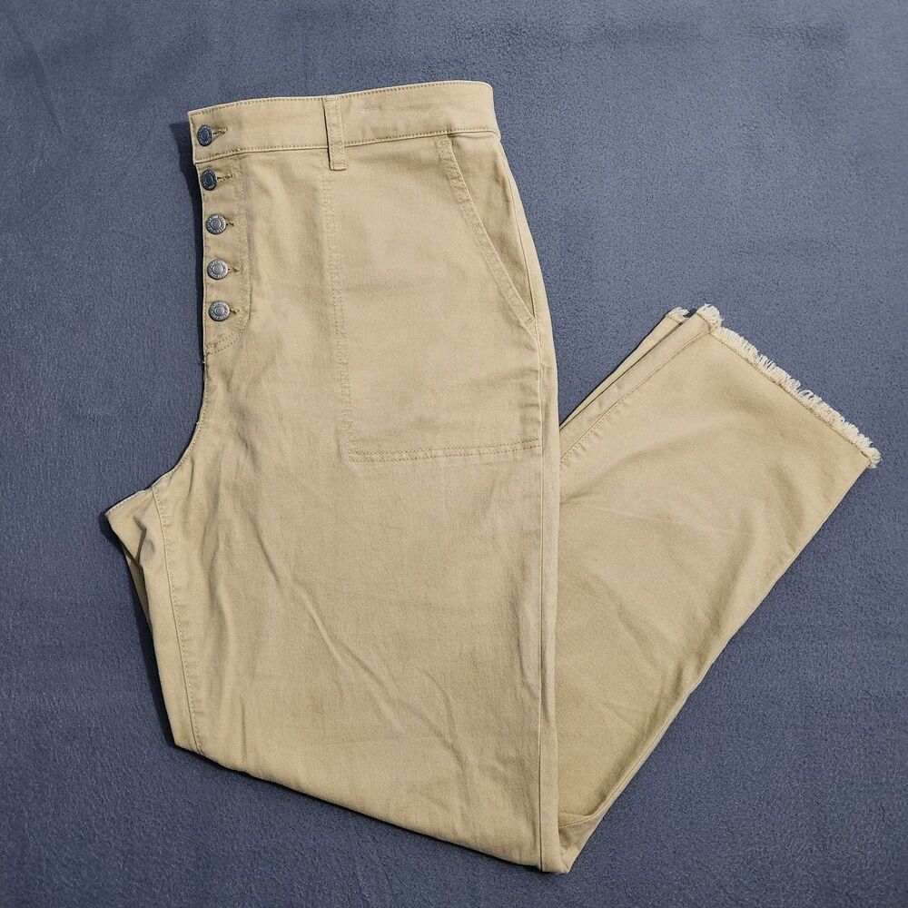 LOFT Women 16T Tan Straight Leg Raw Hem Button Fly Chino Pants NWT